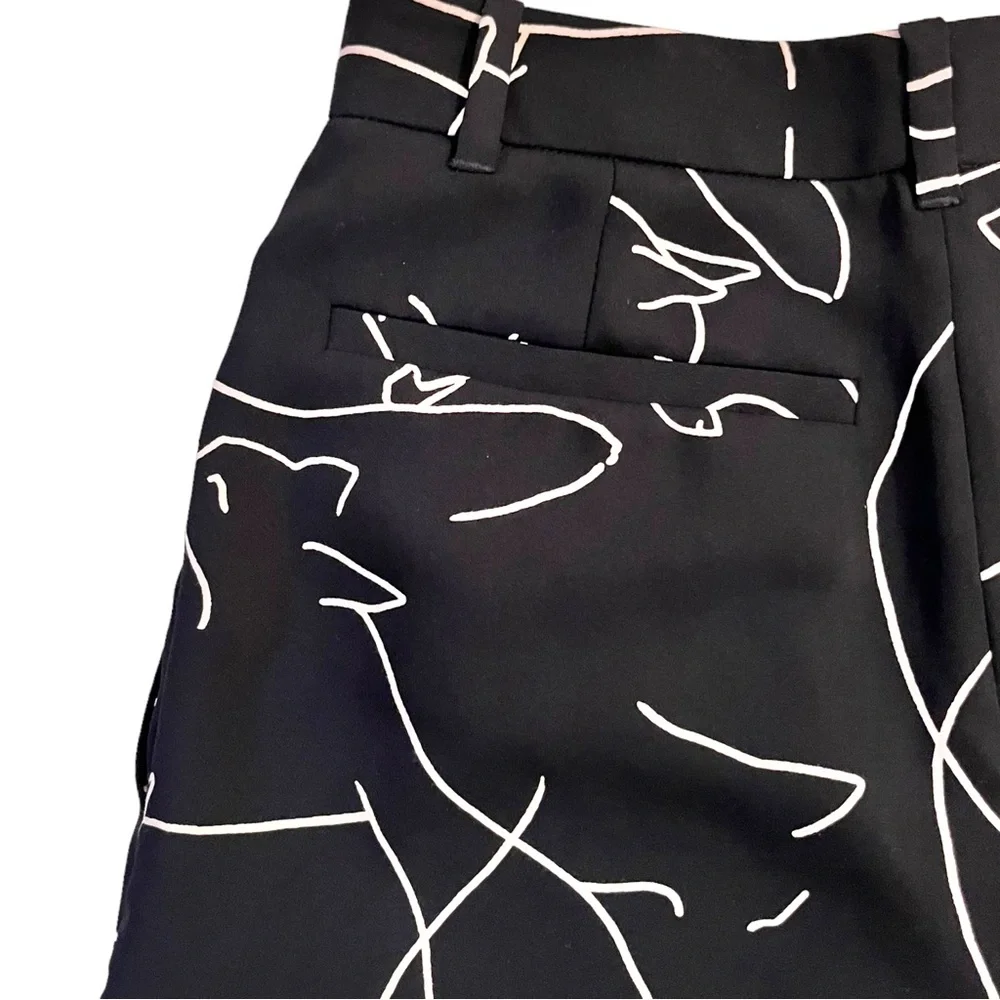 Babaton Pants Fox Print Sz 2 Black Tan Classic Baggy Fit Tapered Leg Aritzia - Picture 8 of 16